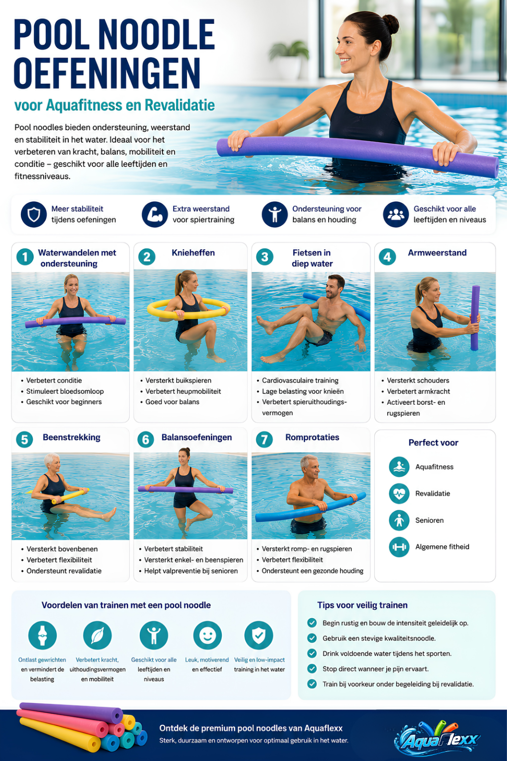 Pool Noodle Oefeningen voor Aquafitness en Revalidatie