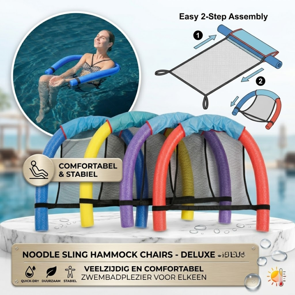 AquaFlexx® Water Noodle Hangmat Zak – Drijfstoel Net voor Zwembad, Pool Noodles & Waterontspanning